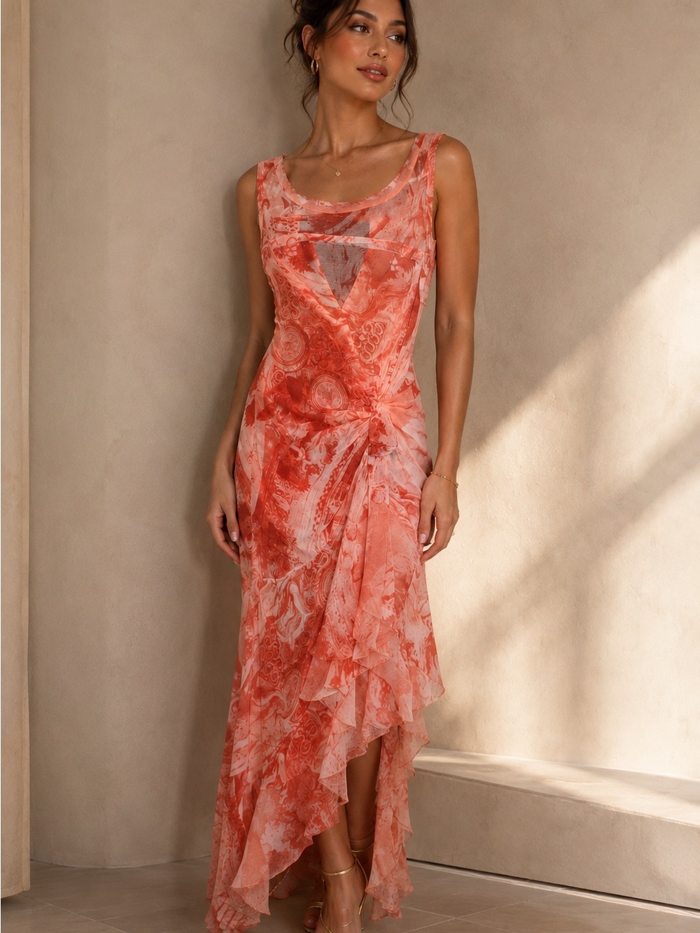 Urban Outfitters Coral Pink High-Low Knot Dress